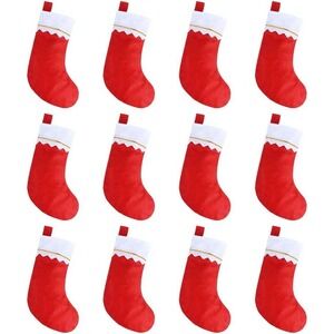 12 Pack Red Christmas Stockings White Cuff Gold Trim Hanging Loop